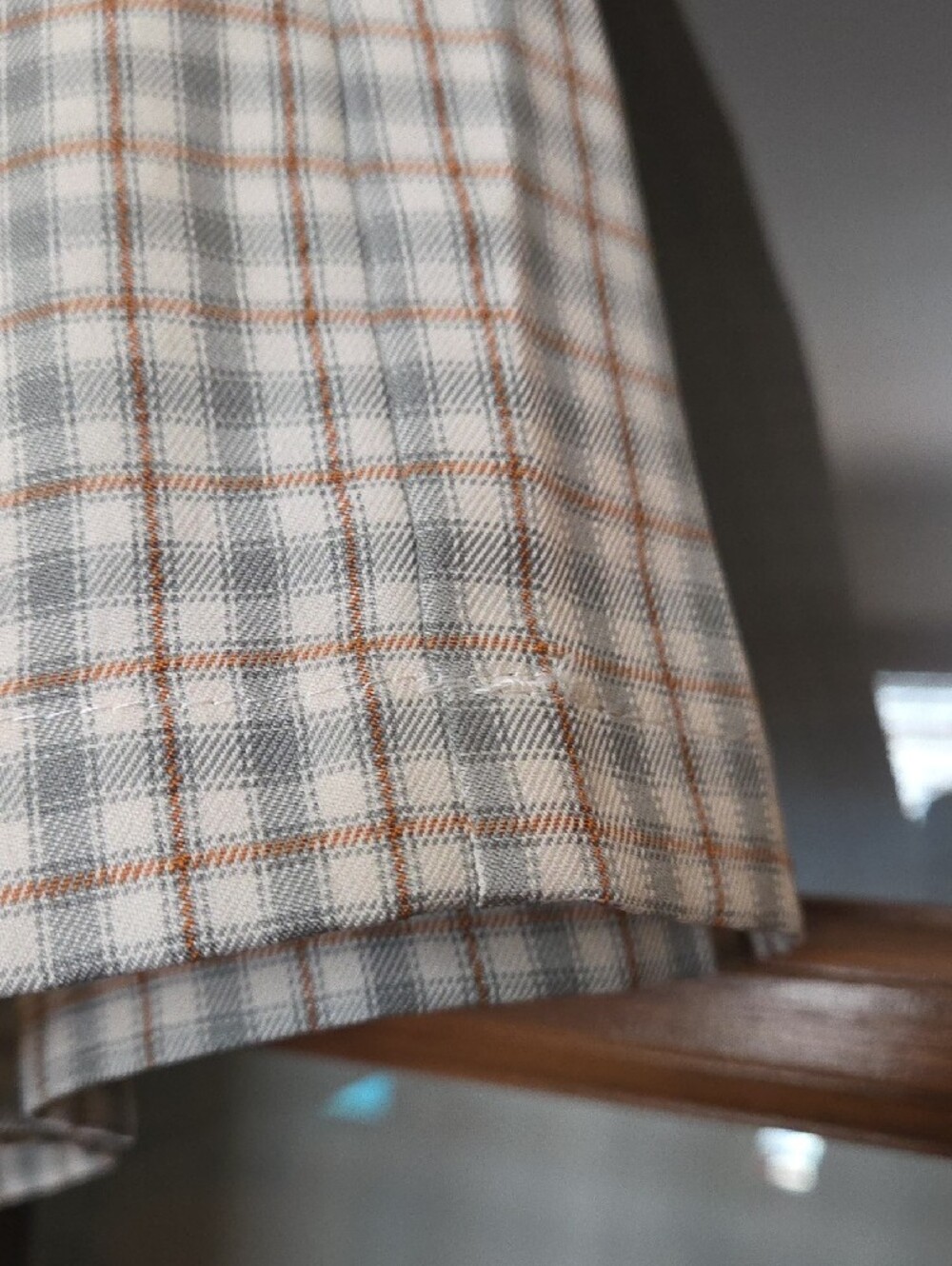 Risque Clothing - Plaid A-Line Mini Skort in Cream, Brown, & Light Blue Size L - Picture 4 of 7